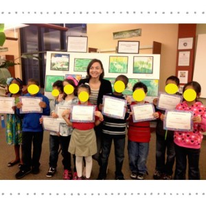 Proud teacher and ecstatic students